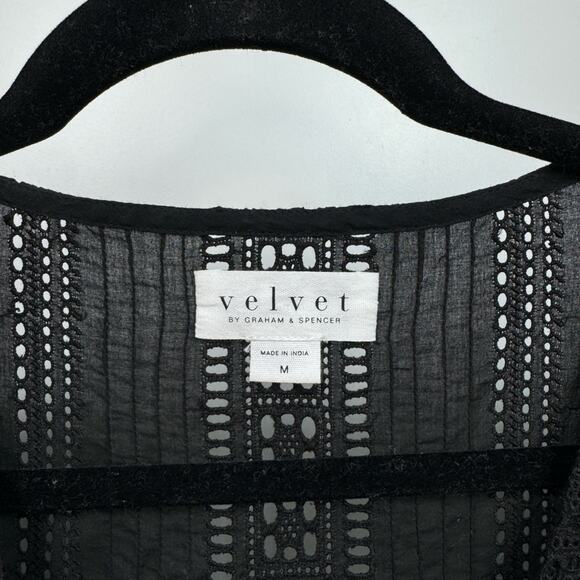 Velvet Margaret V-Neck Broderie Anglaise Mini Dress Black Size Medium - Picture 6 of 10